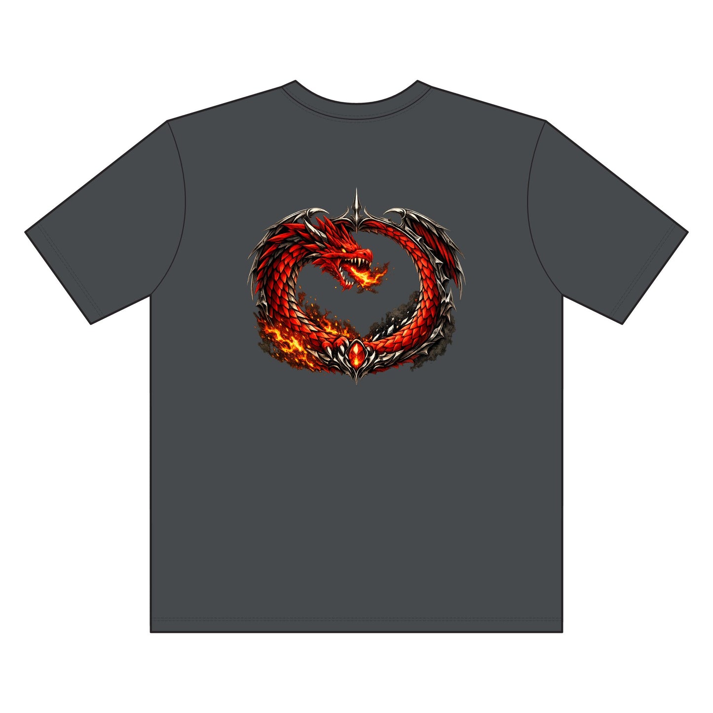 Fiery Dragon Ouroboros Graphic Tee — Chest Patch & Large Back Design