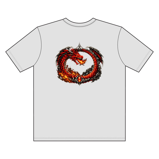 Fiery Dragon Ouroboros Graphic Tee — Chest Patch & Large Back Design