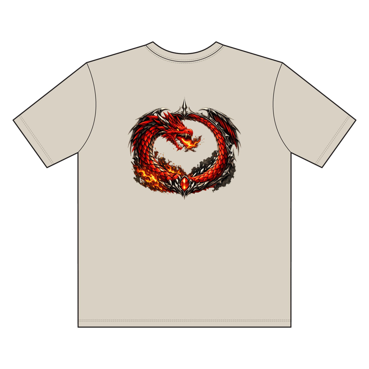 Fiery Dragon Ouroboros Graphic Tee — Chest Patch & Large Back Design