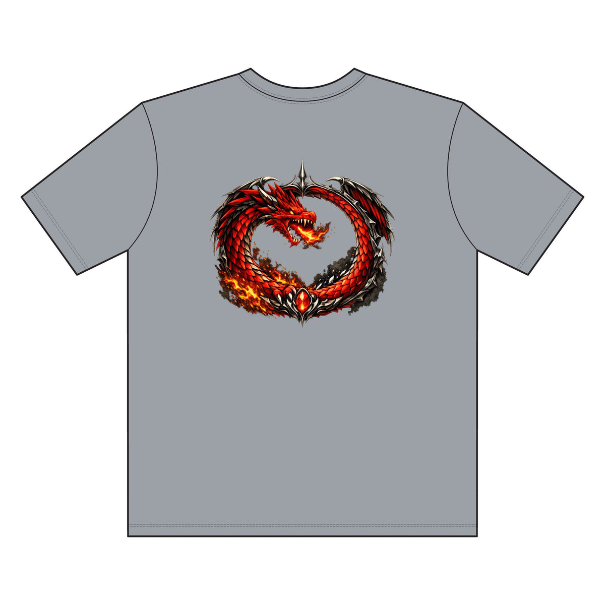 Fiery Dragon Ouroboros Graphic Tee — Chest Patch & Large Back Design