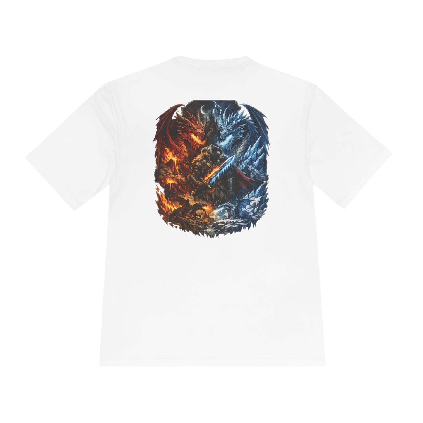 Dragon Duel Moisture-Wicking Tee — Fire vs Ice Fantasy Graphic