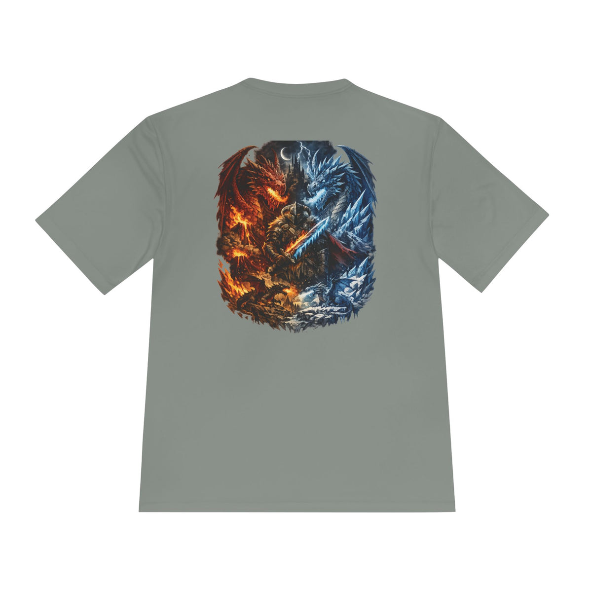 Dragon Duel Moisture-Wicking Tee — Fire vs Ice Fantasy Graphic