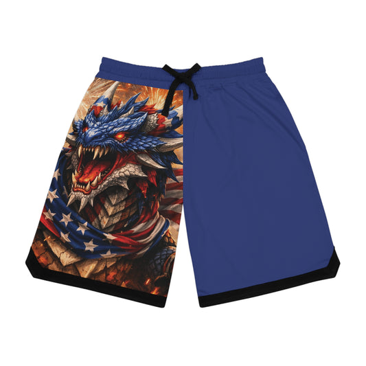Patriotic Dragon Basketball Shorts — American Flag AOP Athletic Shorts