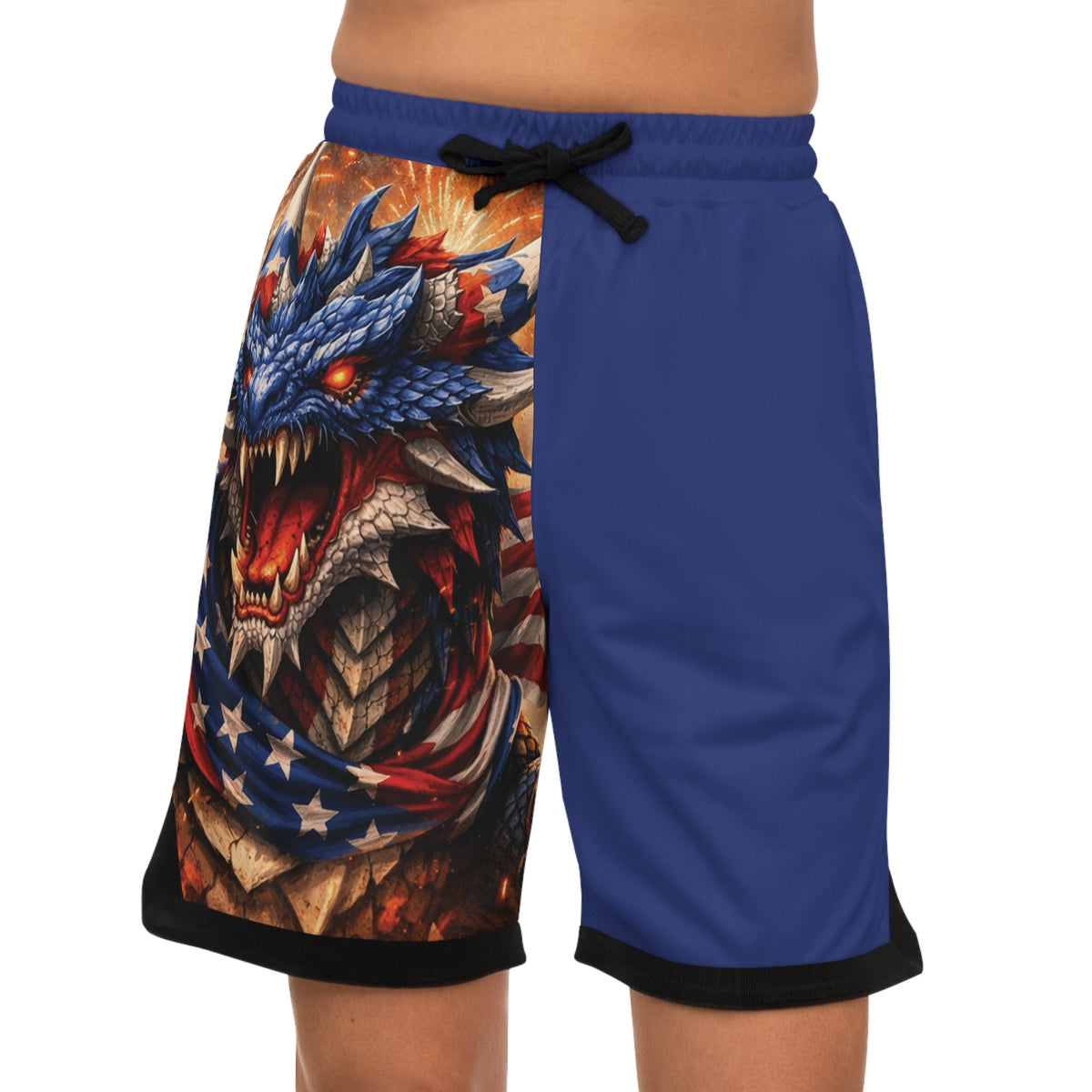 Patriotic Dragon Basketball Shorts — American Flag AOP Athletic Shorts