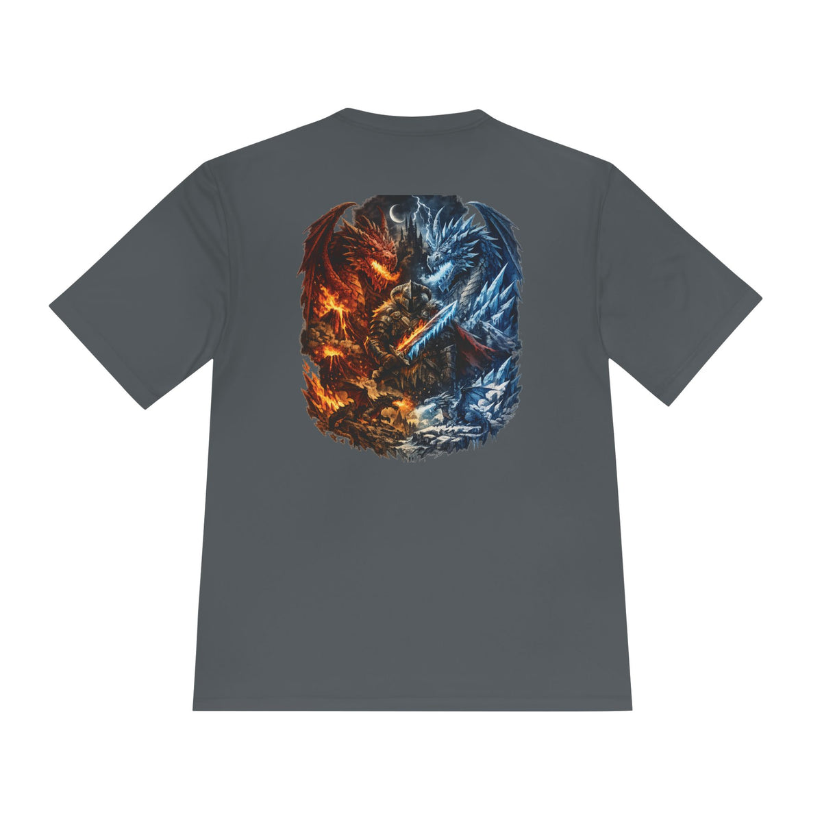 Dragon Duel Moisture-Wicking Tee — Fire vs Ice Fantasy Graphic